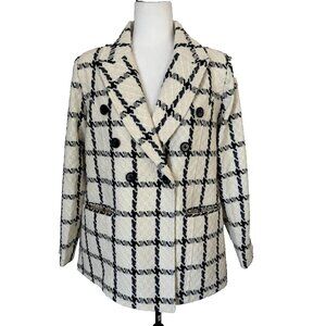 NWT ALLEN SOLLY Long Sleeve Pea Coat Jacket Womens Size 2XL Cream Checkered